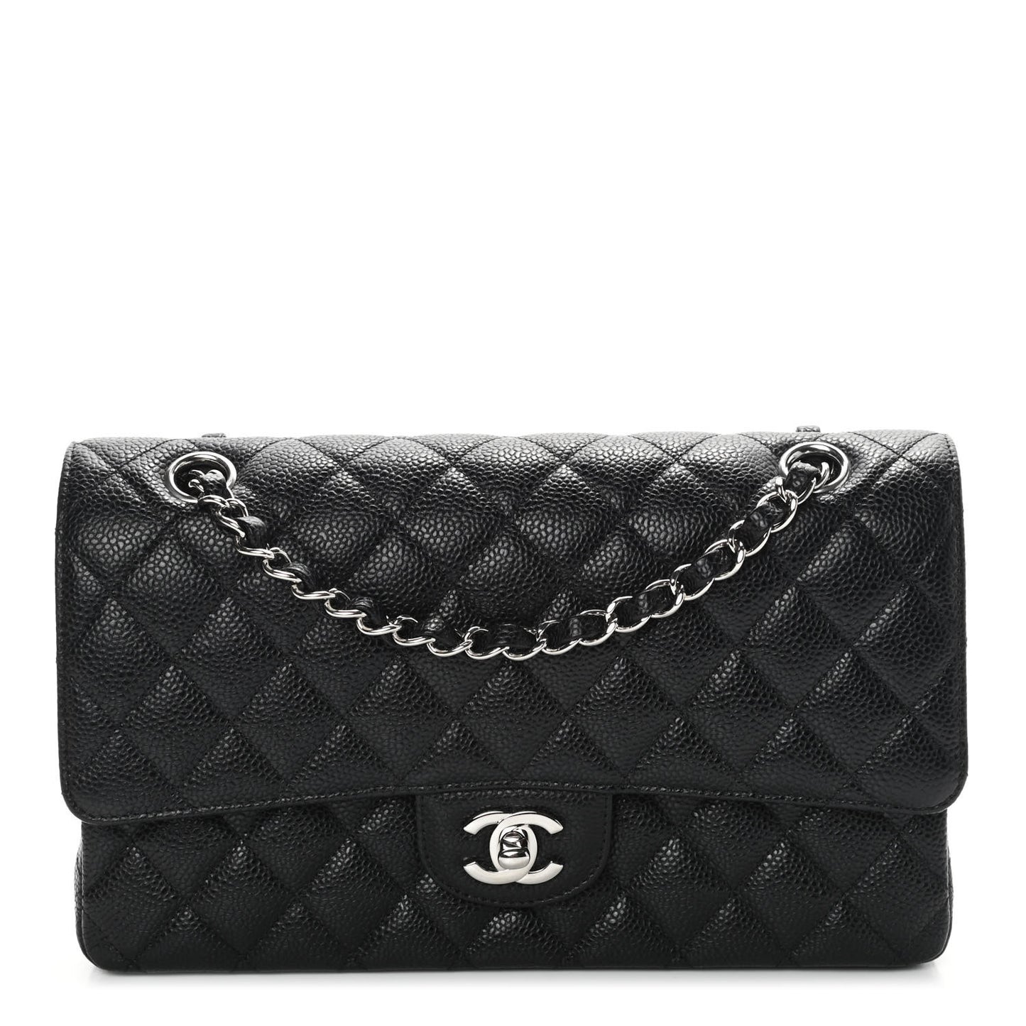 Caviar Quilted Medium Double Flap Black