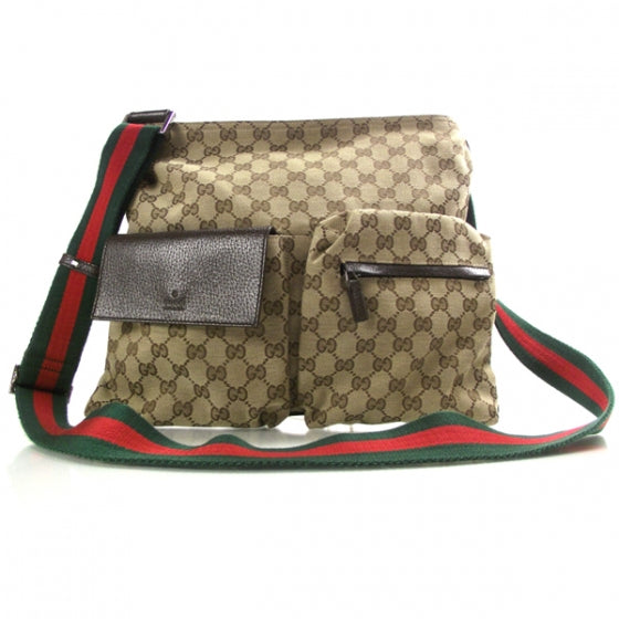 Monogram Web Medium Double Pocket Messenger Bag Dark Brown