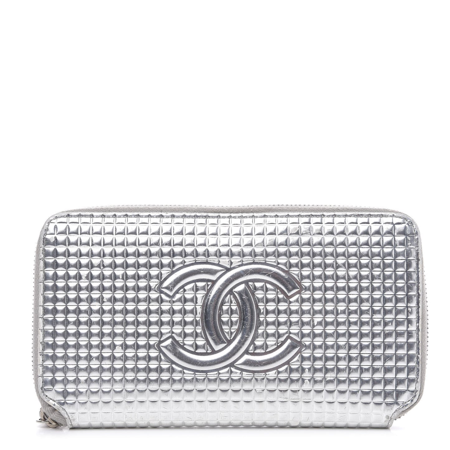 Patent Embossed CC Zip Around Wallet Silver