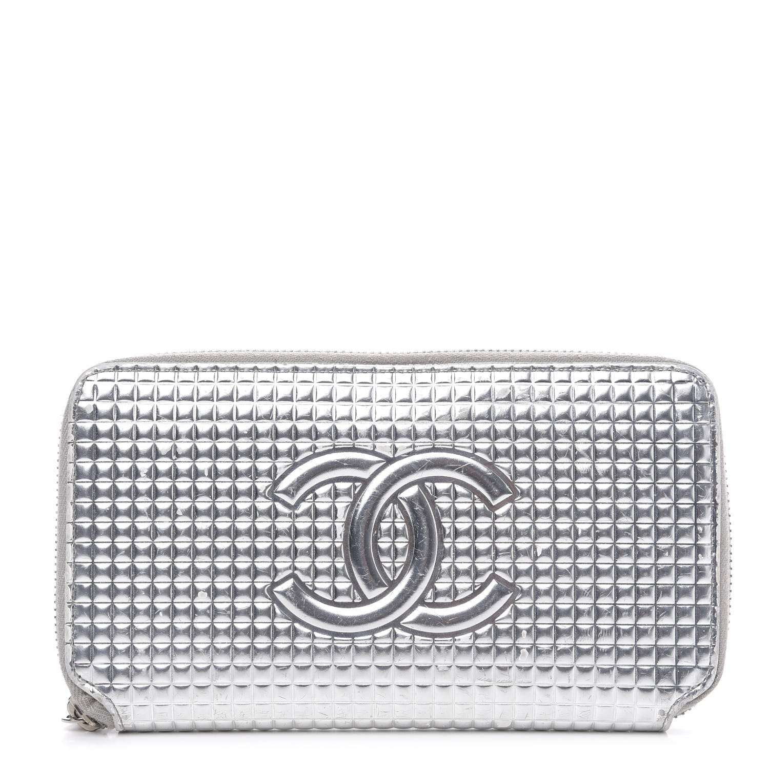 Chanel Patent Embossed CC Zip Around Wallet Silver 1 of 14