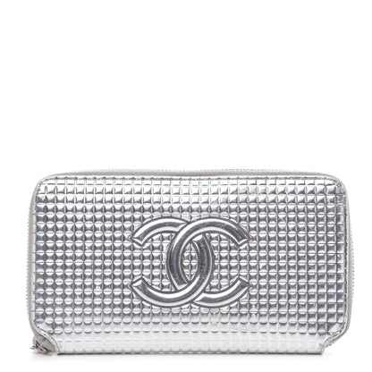 Chanel Patent Embossed CC Zip Around Wallet Silver 1 of 14
