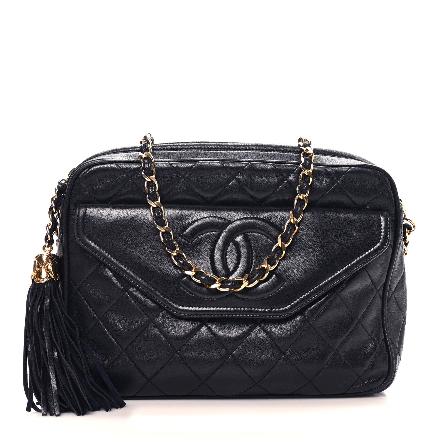 Chanel Lambskin Quilted Tassel Camera Case Navy 1 of 11