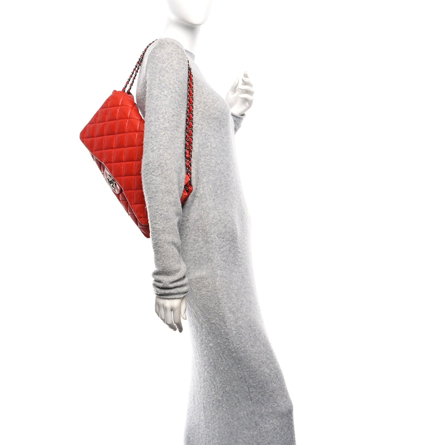 Lambskin Quilted Chanel 3 Accordion Flap Bag Red