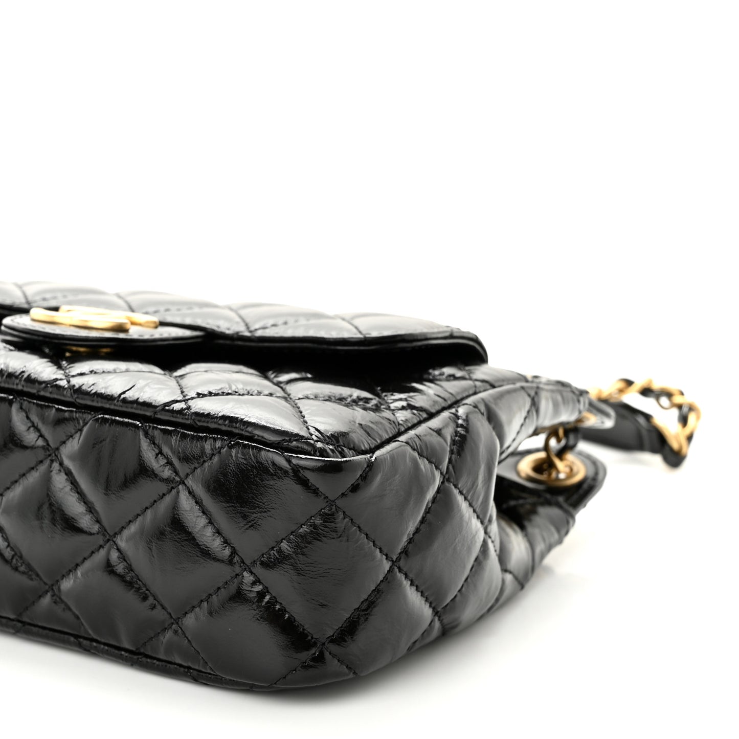 Shiny Crumpled Calfskin Quilted Small Wavy CC Hobo Black