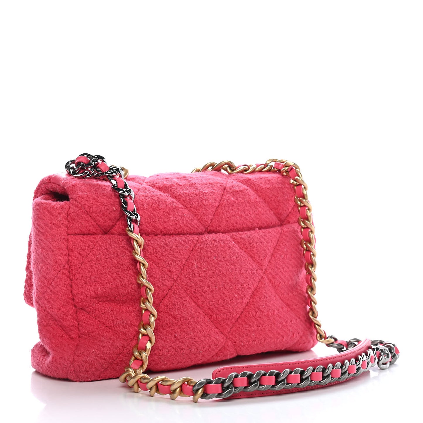 Tweed Quilted Large Chanel 19 Flap Pink