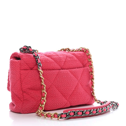 Chanel Tweed Quilted Large Chanel 19 Flap Pink 2 of 8