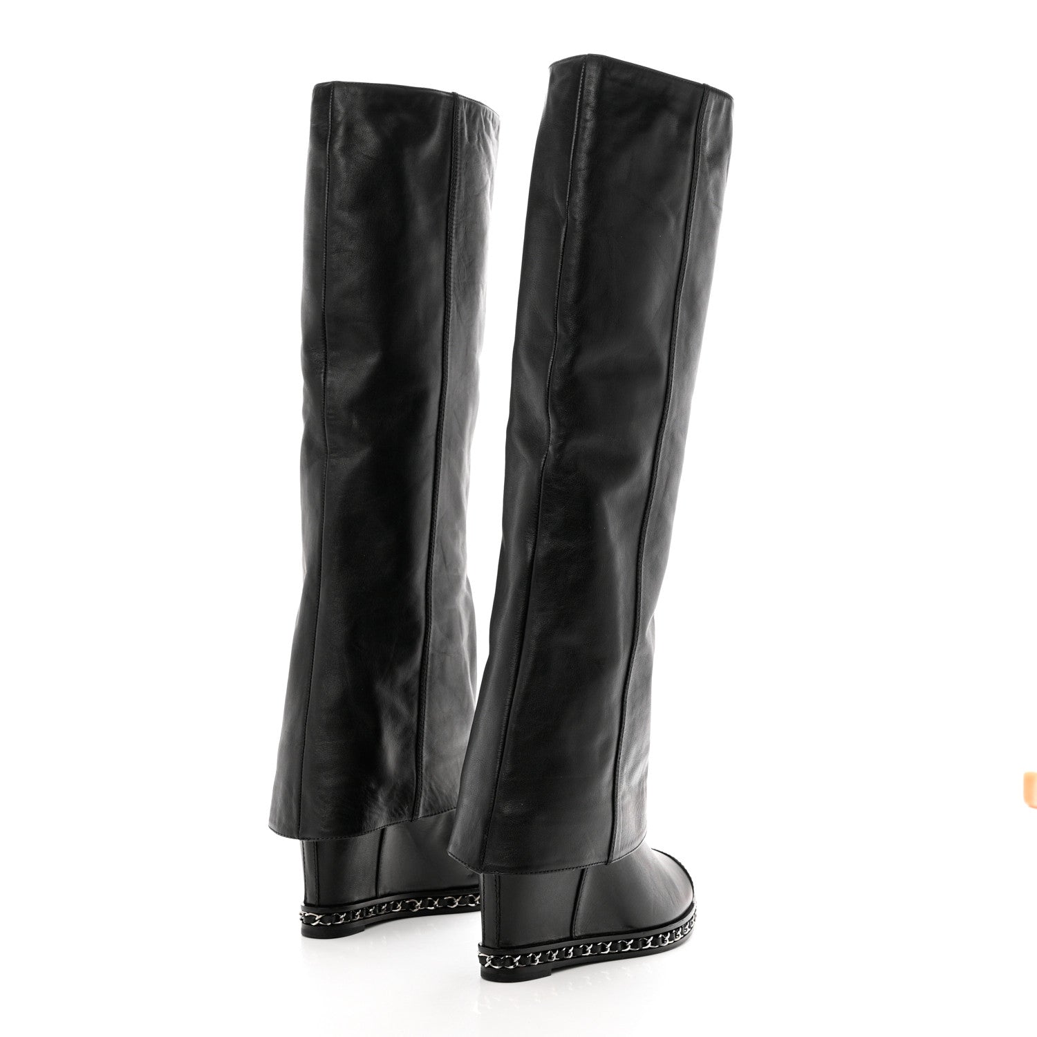 Chanel Calfskin Ascot Knee High CC Boots 36 Black 4 of 9