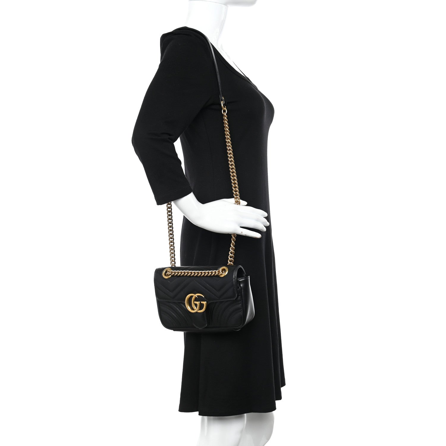 Gucci Calfskin Matelasse Mini GG Marmont Shoulder Bag Black 2 of 11