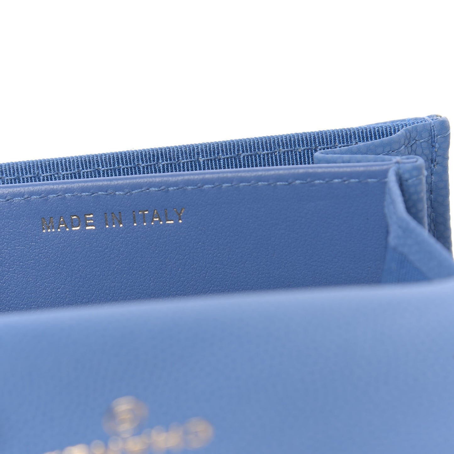 Caviar Flat Chevron Quilted Flap Card Holder Blue