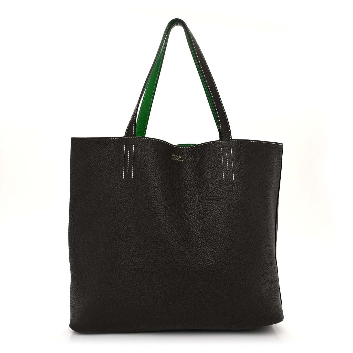 Taurillon Clemence Double Sens 36 Reversible Tote Vert De Gris Bamboo