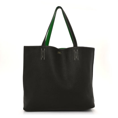 Hermes Taurillon Clemence Double Sens 36 Reversible Tote Vert De Gris Bamboo 1 of 15