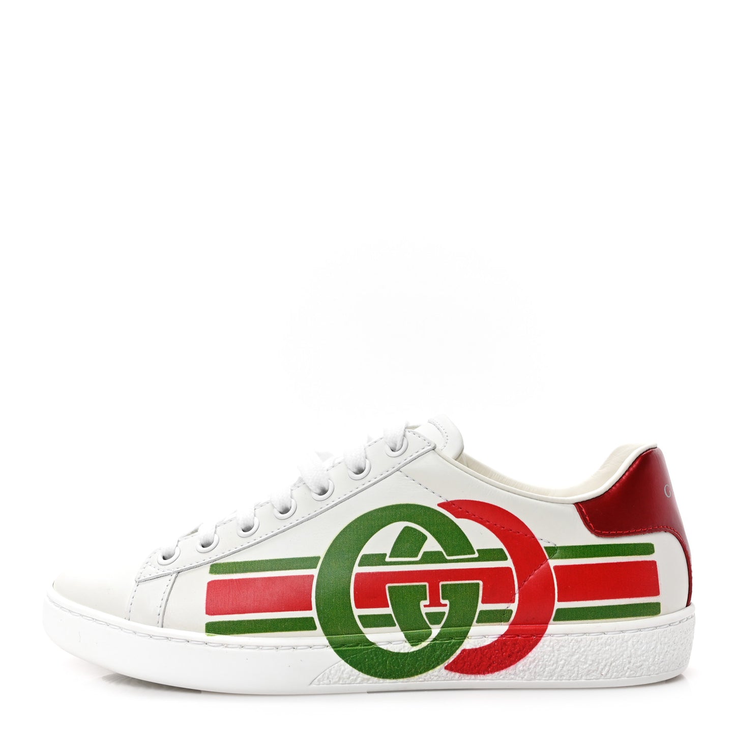 Calfskin Interlocking G Womens New Ace Sneakers 37 White Red Flame Green