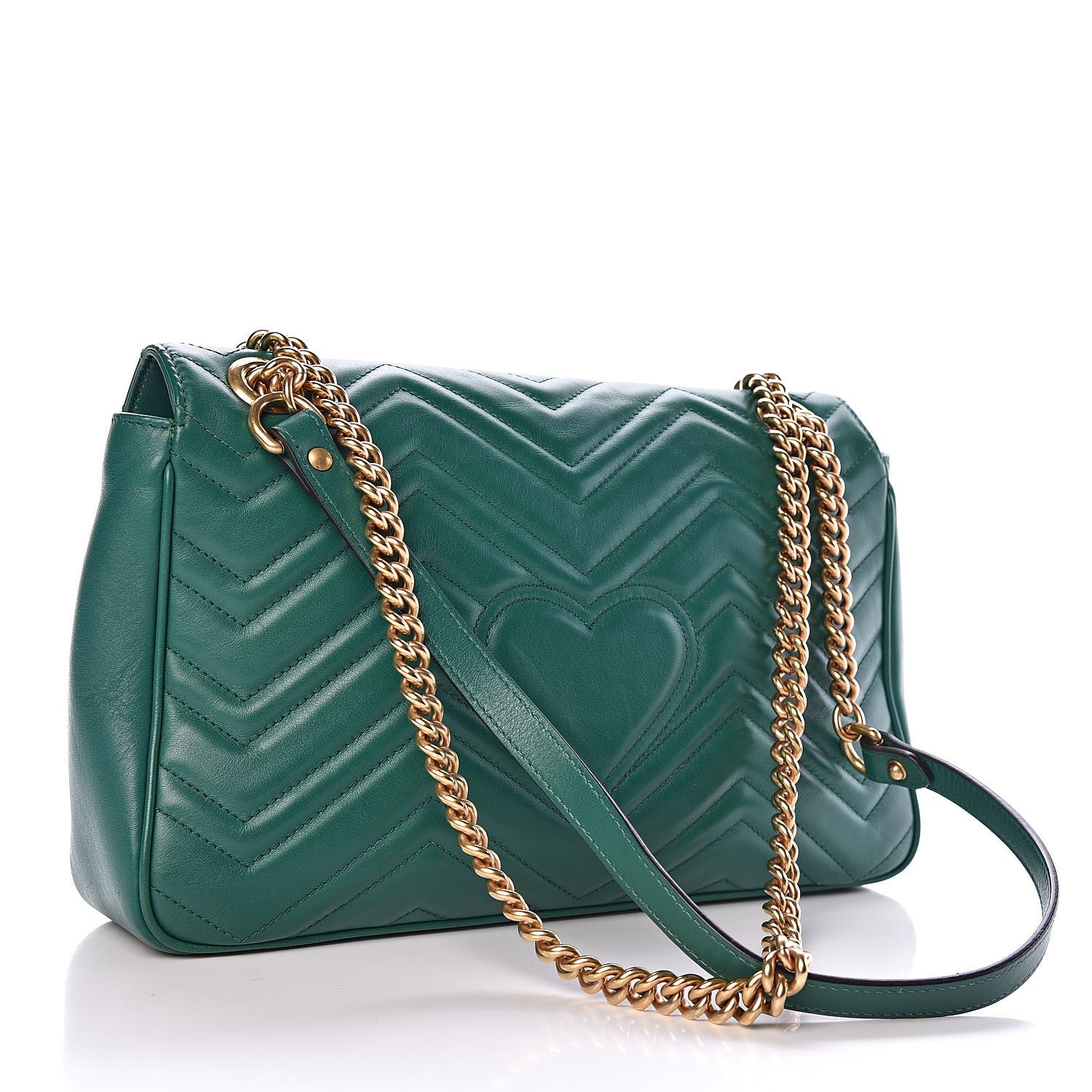 Gucci Calfskin Matelasse Medium GG Marmont Shoulder Bag Emerald Green 3 of 10