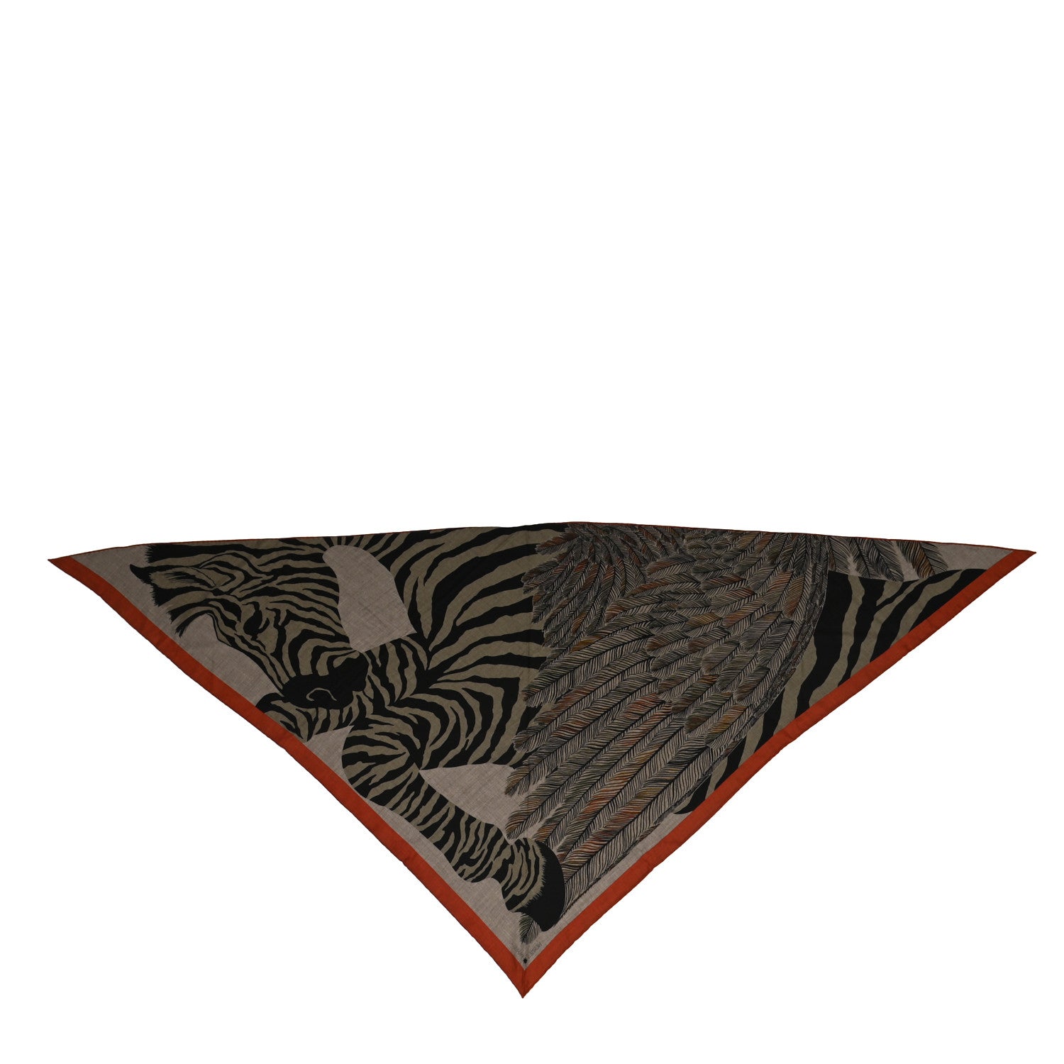Hermes Cashmere Silk Zebra Pegasus Pointe Triangle Scarf Etoupe Bordeaux Black 1 of 5