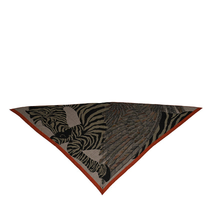 Hermes Cashmere Silk Zebra Pegasus Pointe Triangle Scarf Etoupe Bordeaux Black 1 of 5