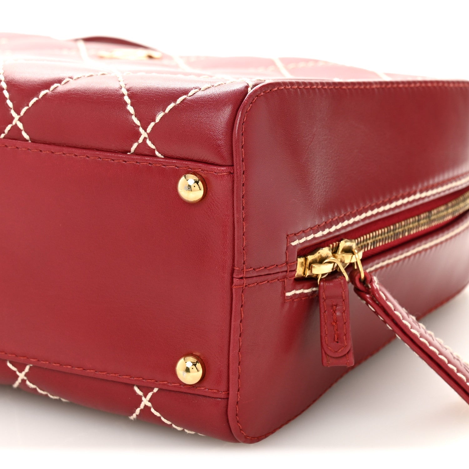 Chanel Calfskin Contrast Stitch Surpique Bowler Red 10 of 12
