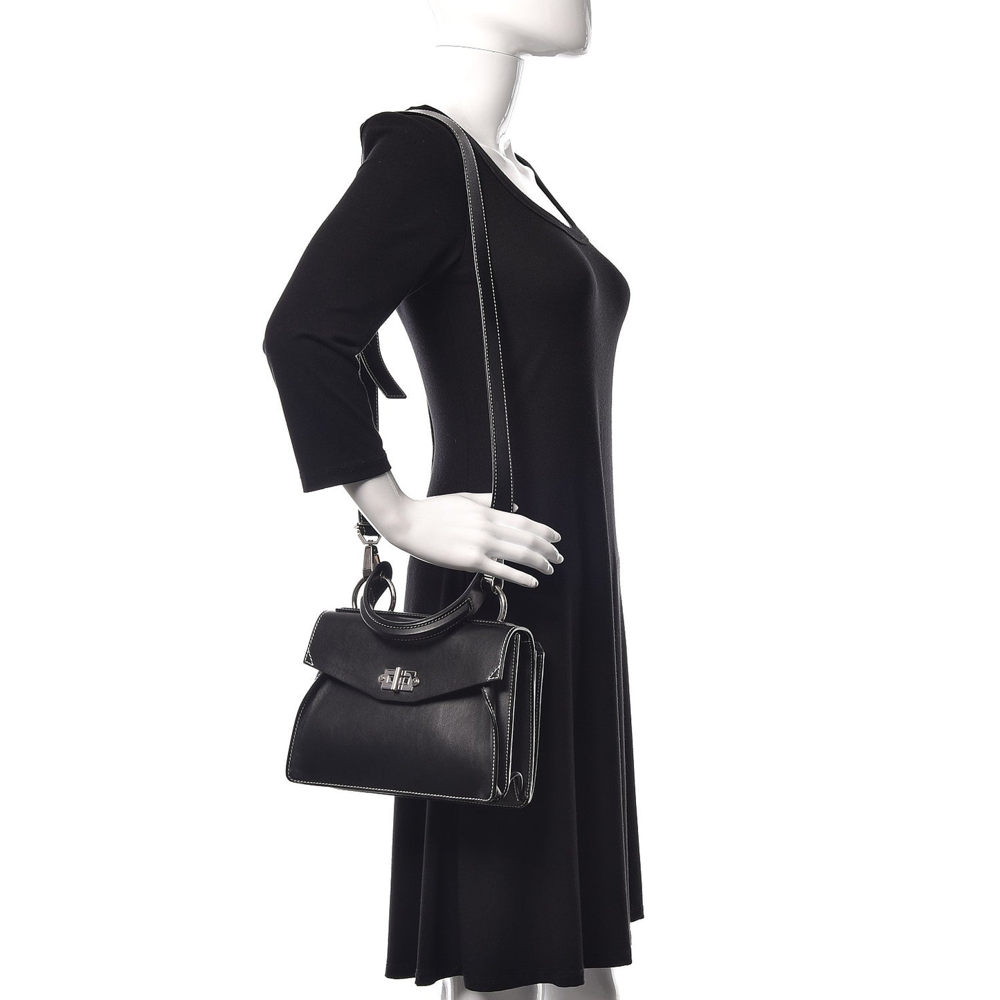 Smooth Calfskin Small Hava Top Handle Bag Black