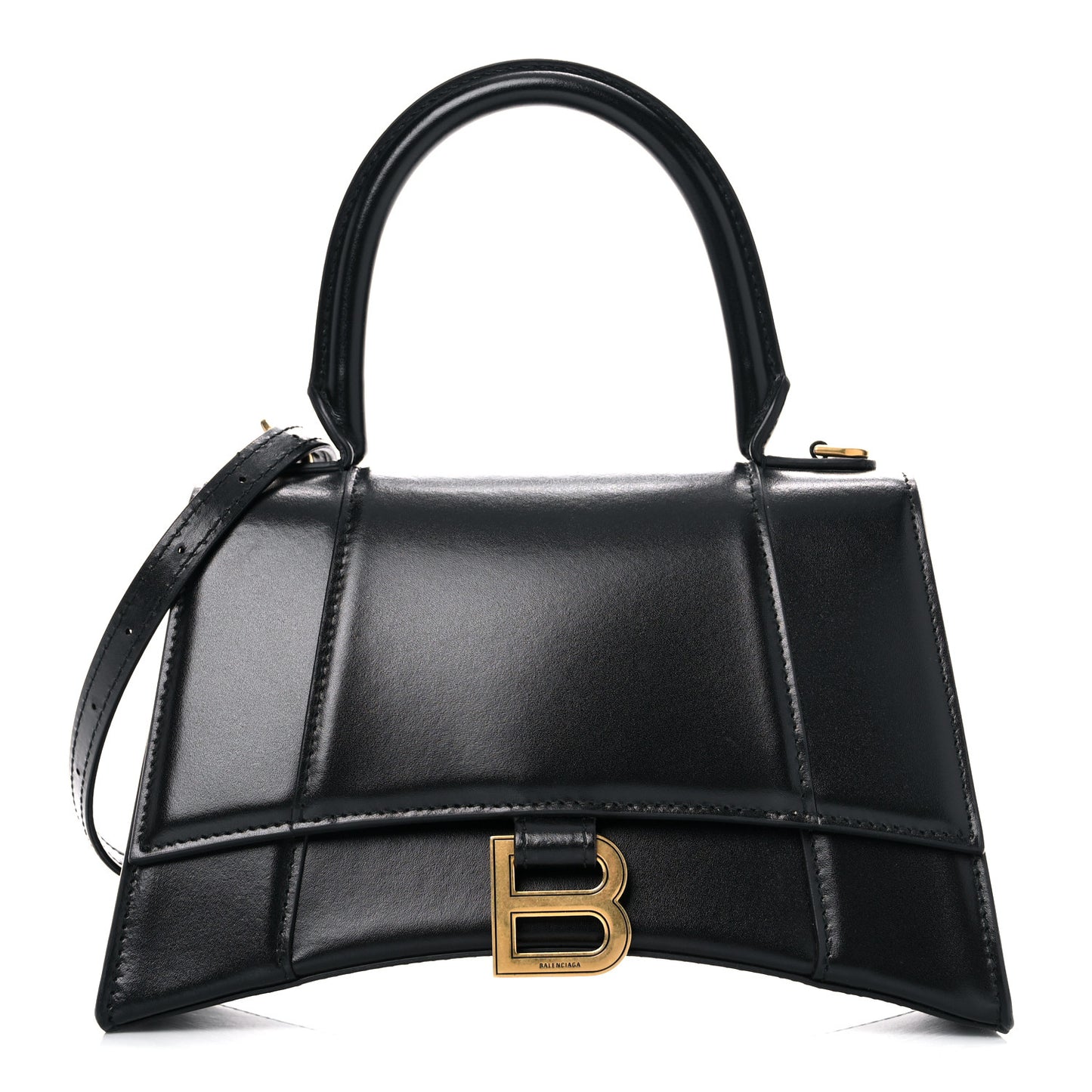 Shiny Box Calfskin Small Hourglass Top Handle Bag Black