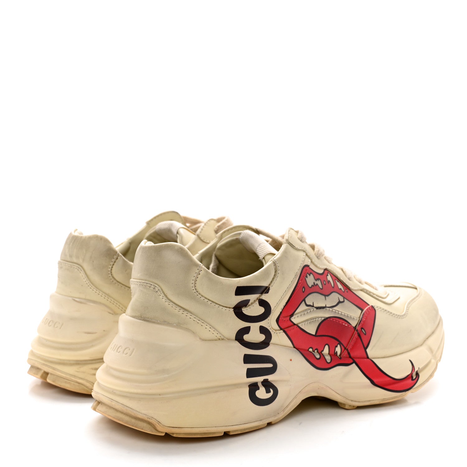 Gucci Calfskin Mouth Print Mens Rhyton Sneakers 8.5 Ivory 4 of 15