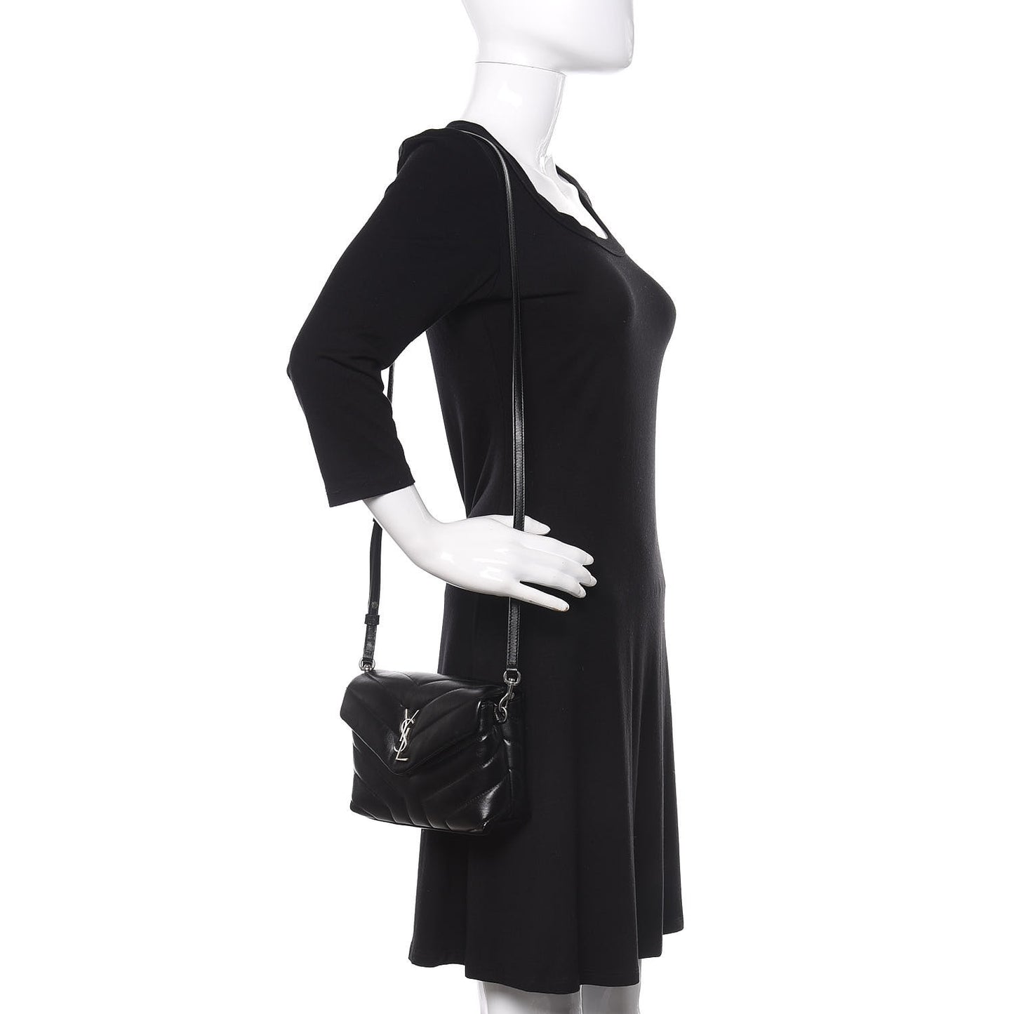 Calfskin Y Quilted Monogram Toy Loulou Crossbody Bag Black