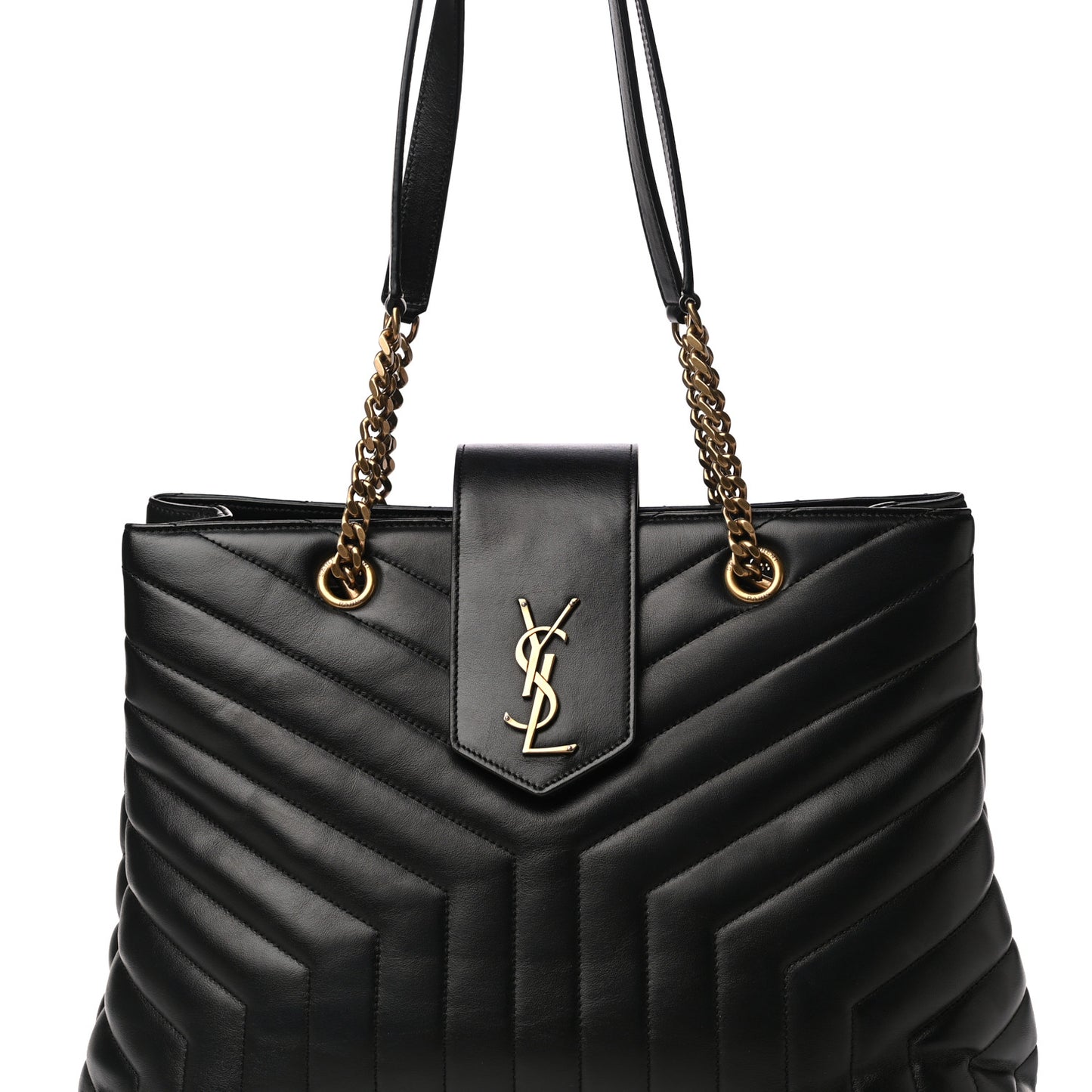 Calfskin Y Quilted Monogram Large Loulou Shopper Black