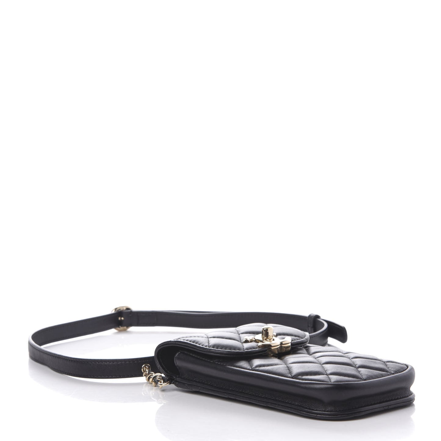 Lambskin Quilted Phone Chain Clutch Waist Bag Black
