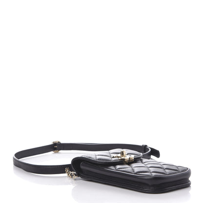 Chanel Lambskin Quilted Phone Chain Clutch Waist Bag Black 4 of 12