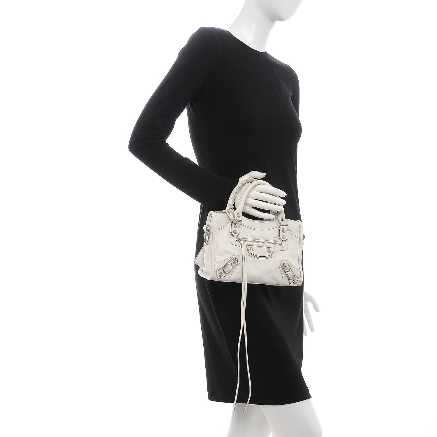 Balenciaga Shiny Goatskin Silver Metallic Edge Hardware Mini City Blanc Neige 2 of 9
