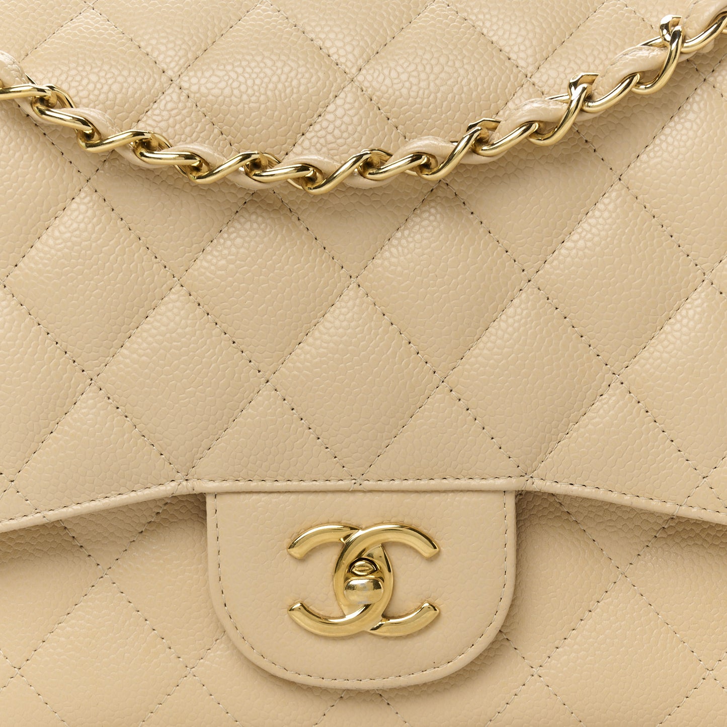 Caviar Quilted Jumbo Double Flap Beige