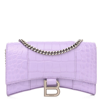 Balenciaga Shiny Calfskin Crocodile Embossed Hourglass Chain Bag Lilac 1 of 10
