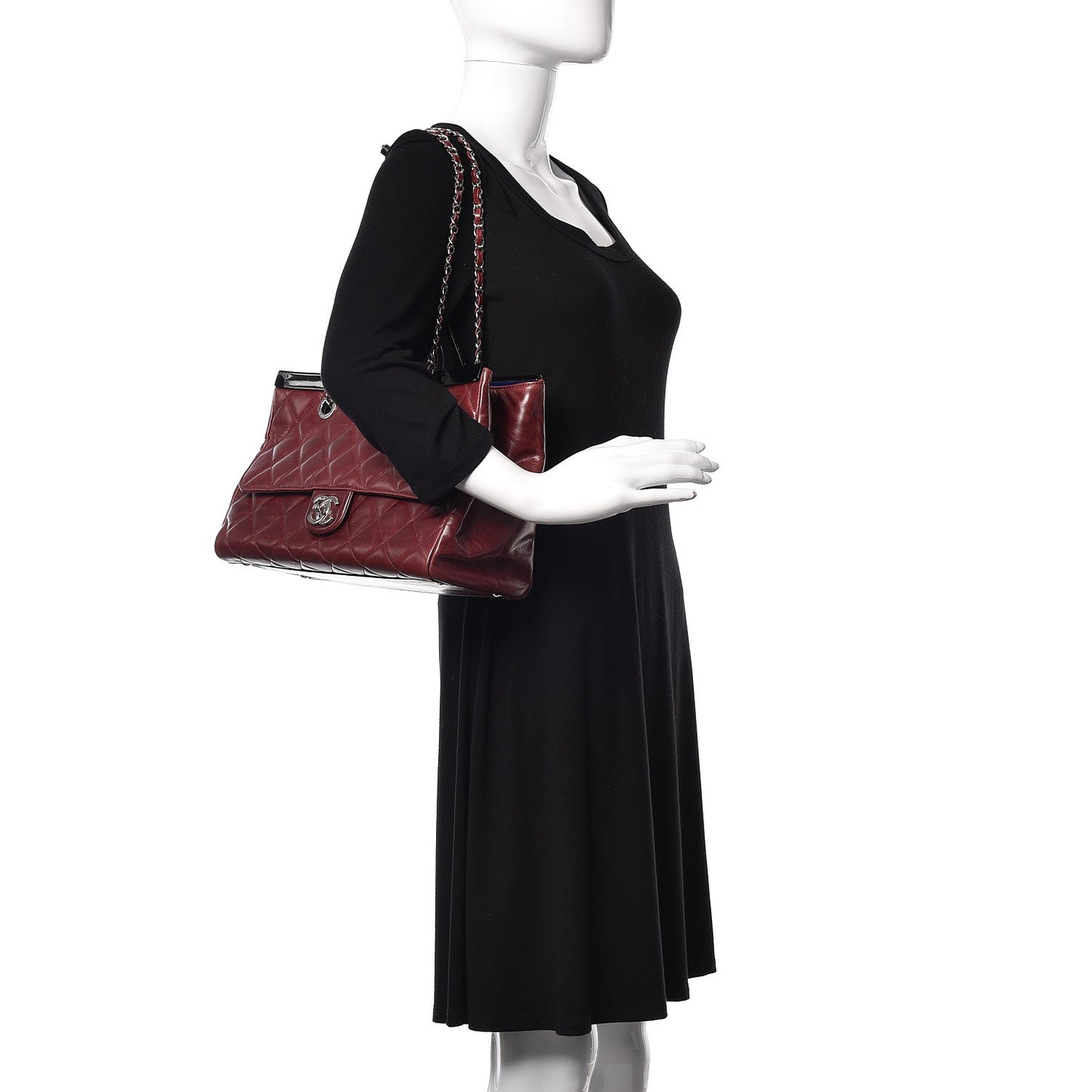 Glazed Calfskin Quilted Small CC Delivery Tote Burgundy