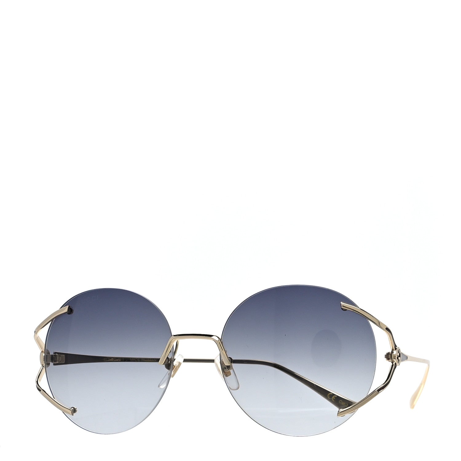 Gucci Metal Oversized Round Frame Sunglasses GG0645S Gold Grey 1 of 7