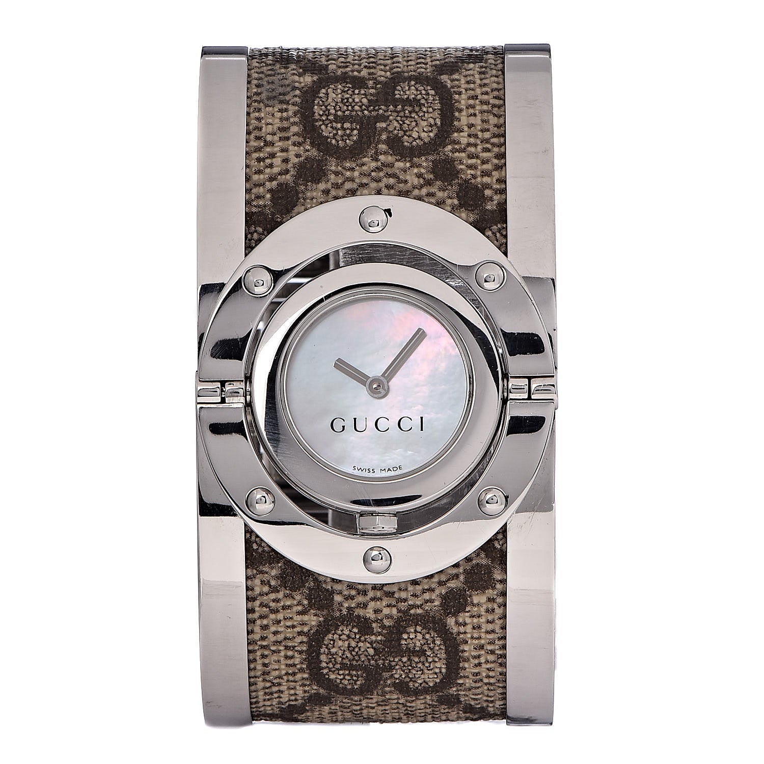 Gucci Stainless Steel Canvas Mother of Pearl 33mm Twirl Monogram Quartz Watch 1 of 11
