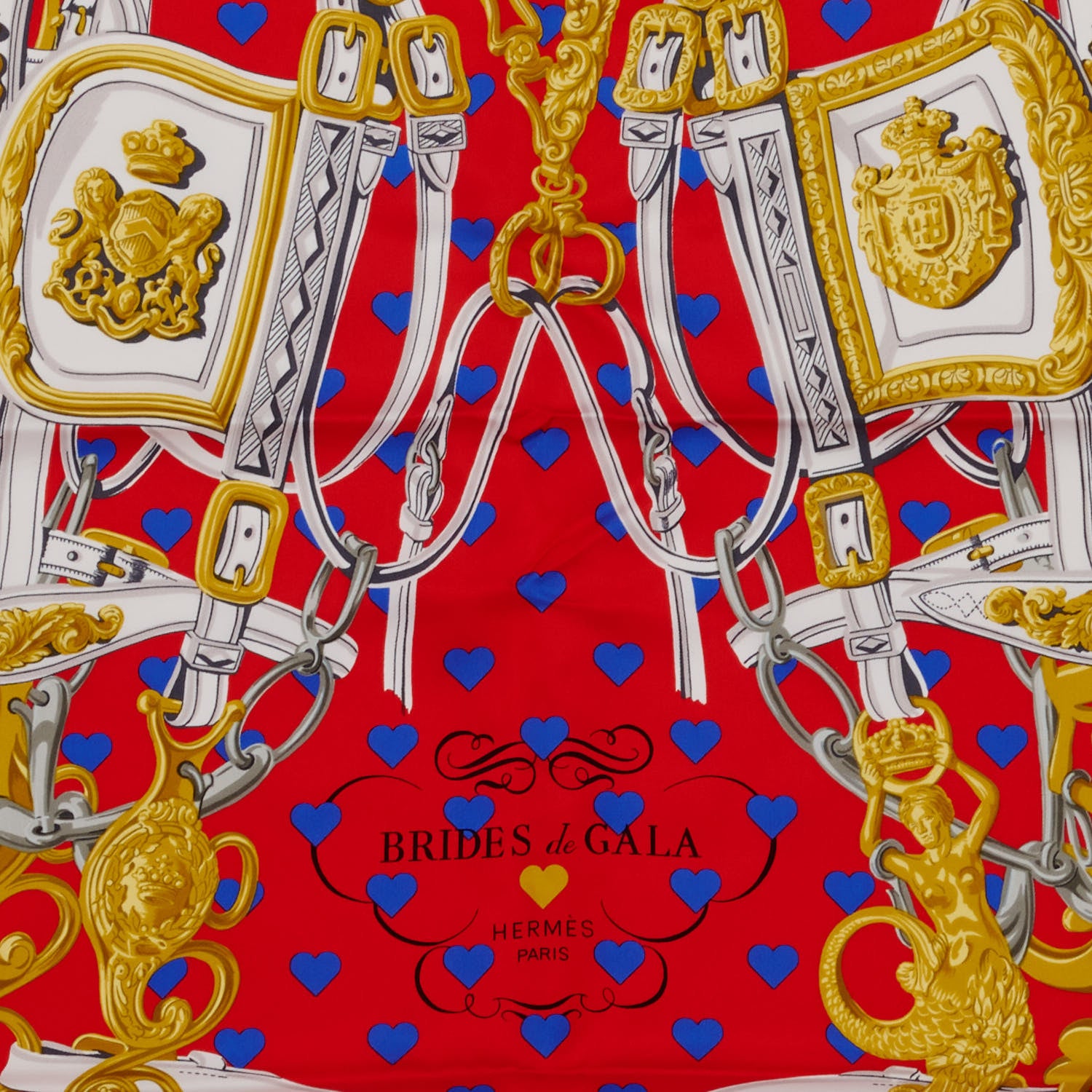 Hermes Silk Brides De Gala Love Scarf 90 Rouge Vif Marine White 2 of 4