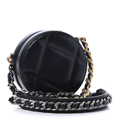 Chanel Shiny Goatskin Quilted Chanel 19 Round Clutch With Chain Black 2 of 4