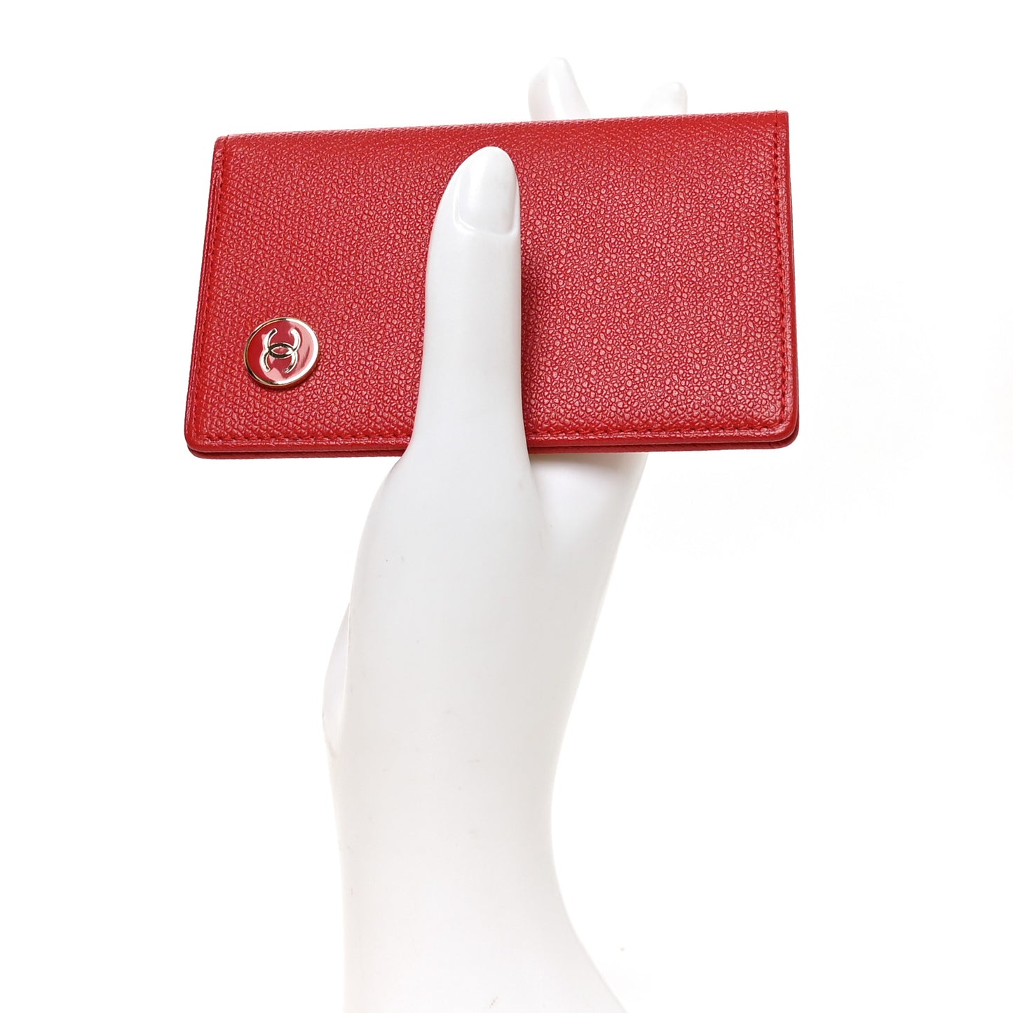 Grained Calfskin Small CC Button Pocket Agenda Cover Red