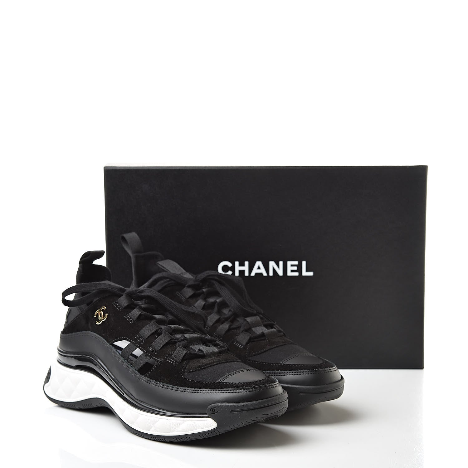 Chanel Fabric Calfskin Suede CC Sneakers 40 Black 9 of 9