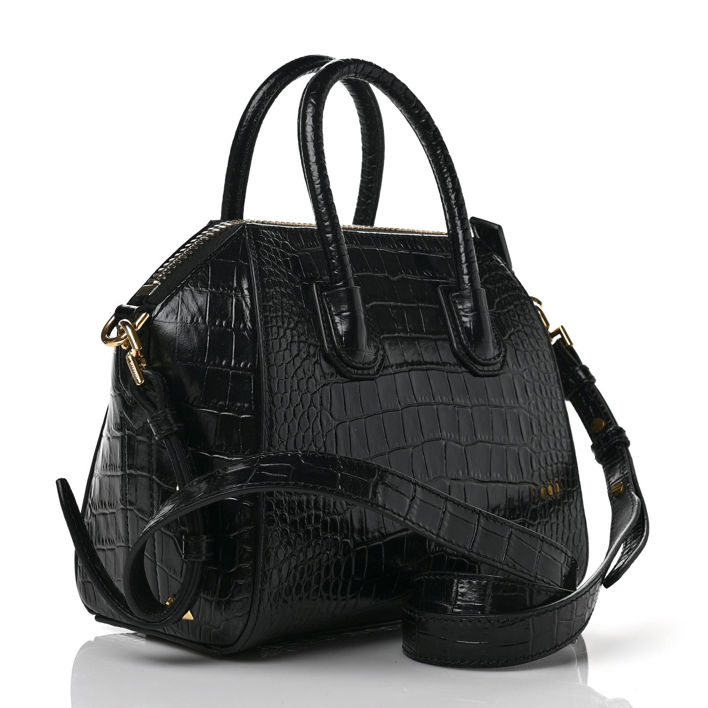 Calfskin Crocodile Embossed Mini Antigona Black