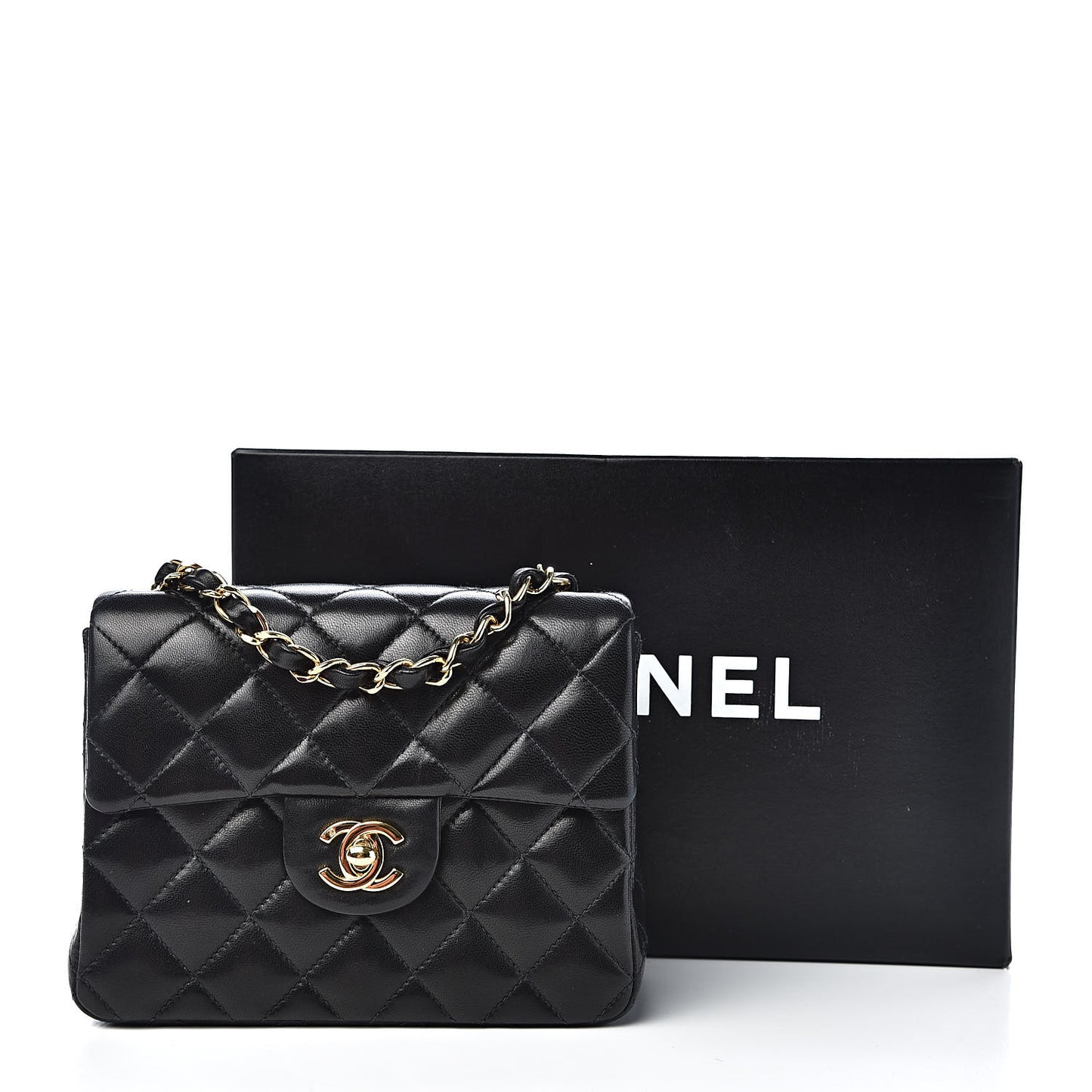 Lambskin Quilted Mini Square Flap Black