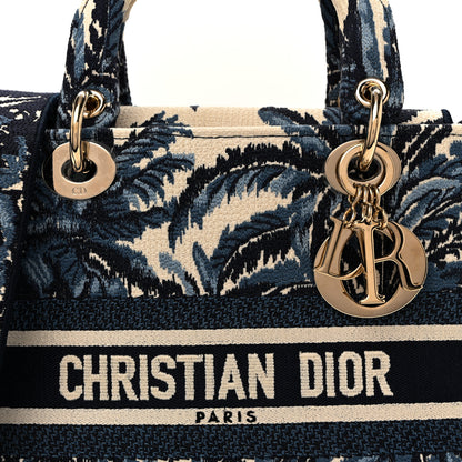 Christian Dior Canvas Embroidered Palm Tree Toile De Jouy Medium Lady D-Lite Blue 8 of 10