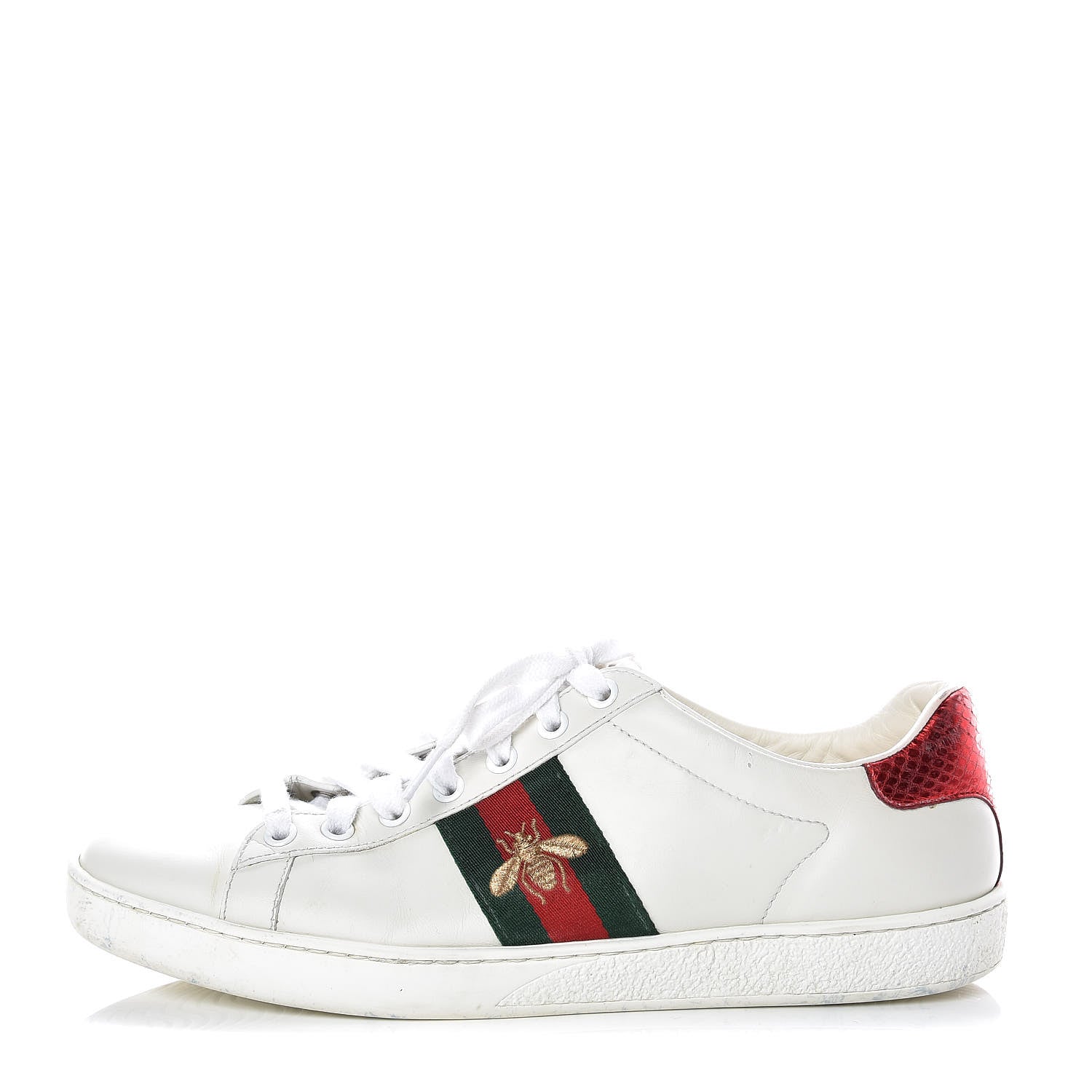 Gucci Calfskin Ayers Bee Embroidered Ace Sneakers 38.5 White Green 1 of 27