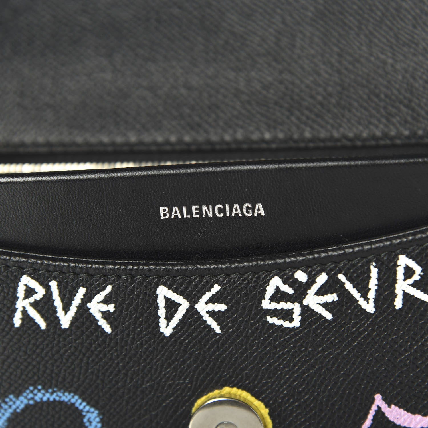 Balenciaga Grained Calfskin Graffiti M BB Round Shoulder Bag Black Multicolor 7 of 9