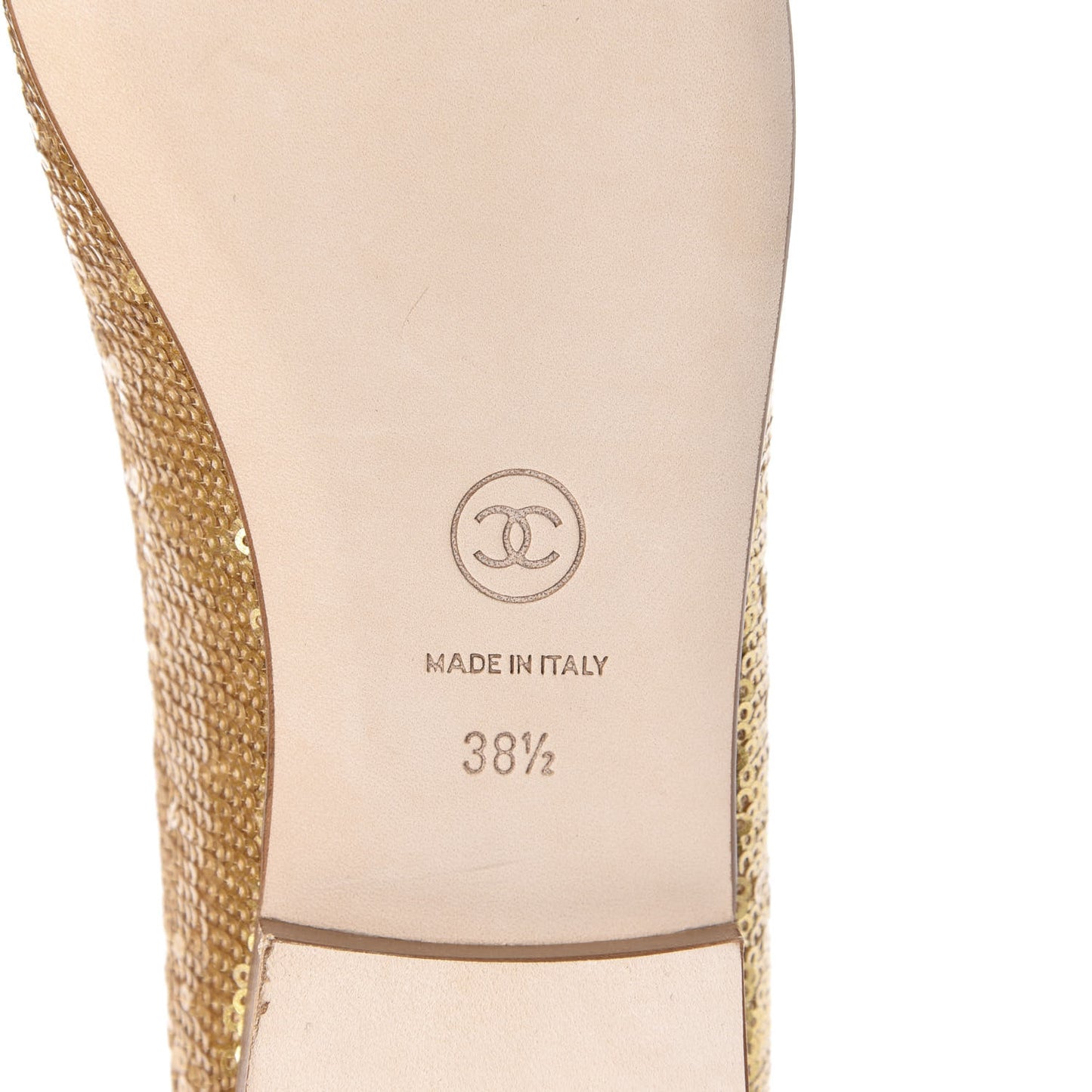 Lambskin Sequin Cap Toe Ballerina Flats 38.5 Gold