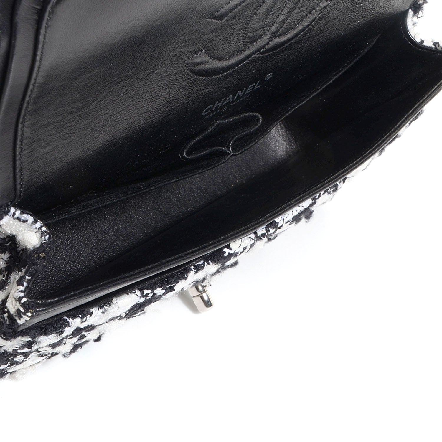 Chanel Tweed Medium Double Flap Black White 6 of 10