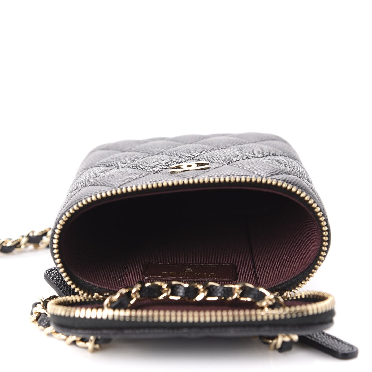 Caviar Quilted Small Vertical Coco Beauty Vanity Case With Chain Black
