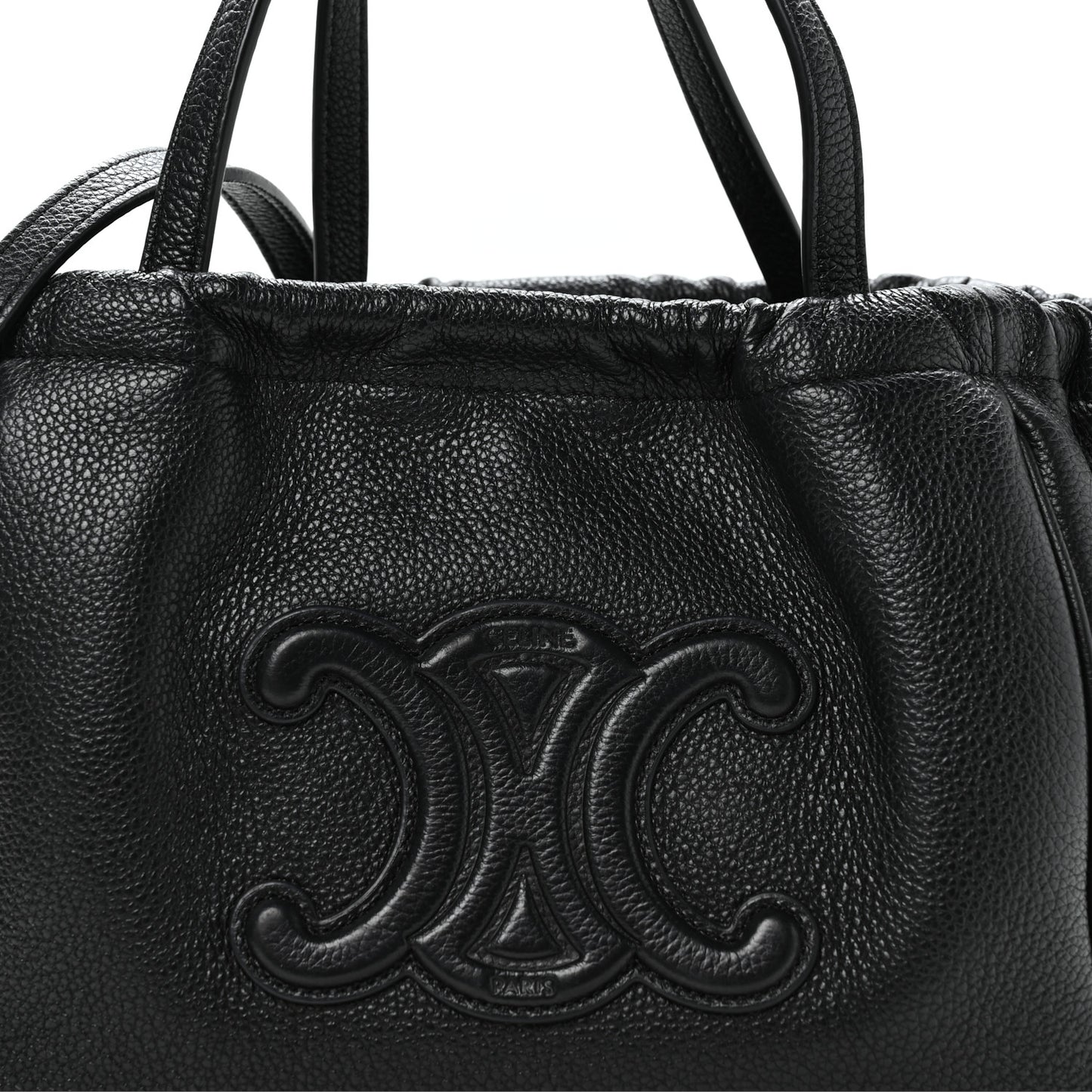 Calfskin Cuir Small Triomphe Cabas Drawstring Black