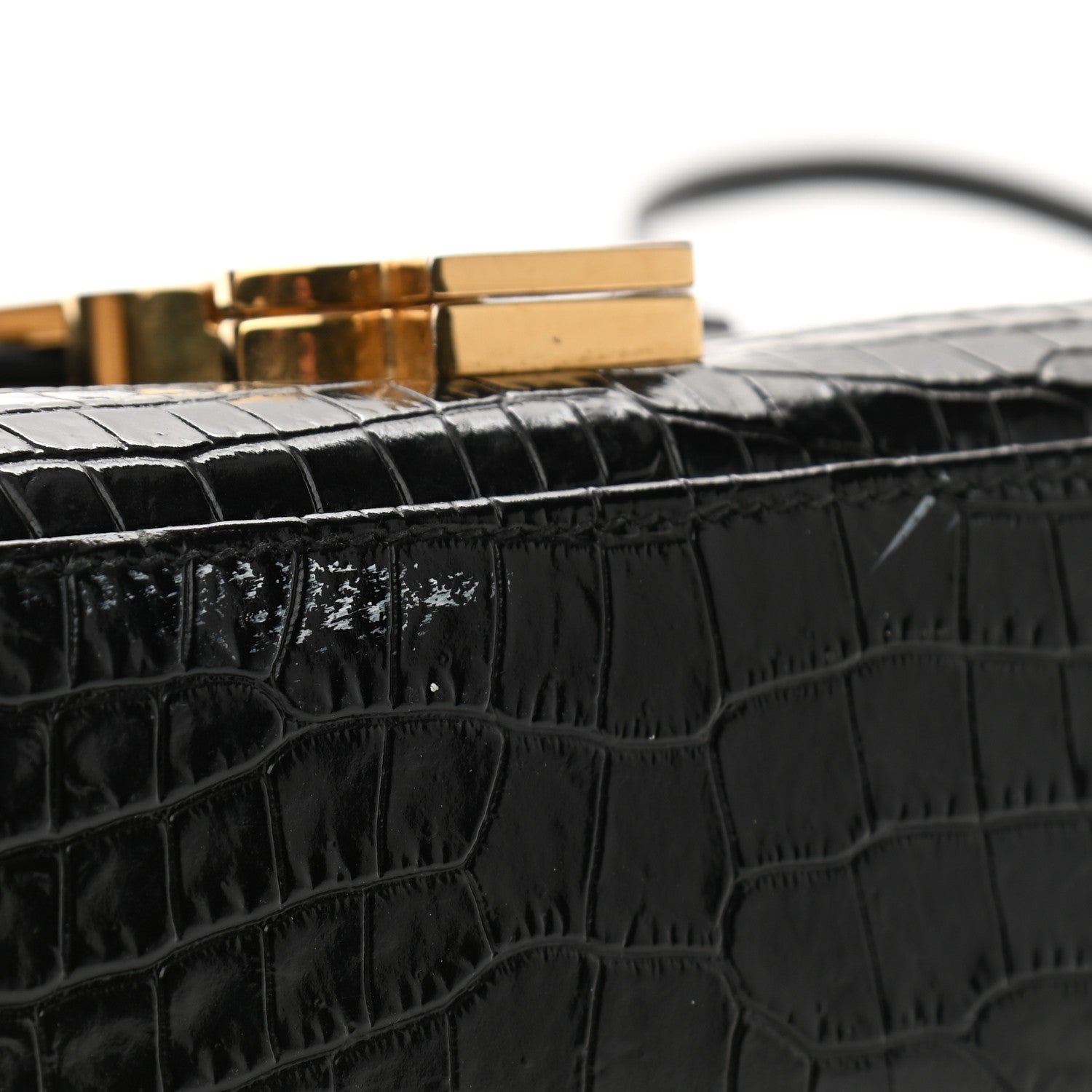 Saint Laurent Calfskin Crocodile Embossed Mini Classic Monogram Cassandra Top Handle Black 12 of 12