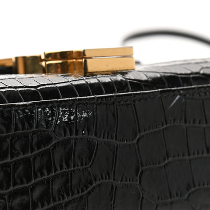 Saint Laurent Calfskin Crocodile Embossed Mini Classic Monogram Cassandra Top Handle Black 12 of 12