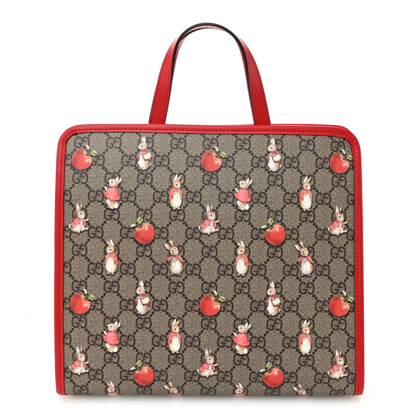 X Peter Rabbit GG Supreme Monogram Rabbit Apple Childrens Tote Beige Ebony Multicolor Bright Hibiscus