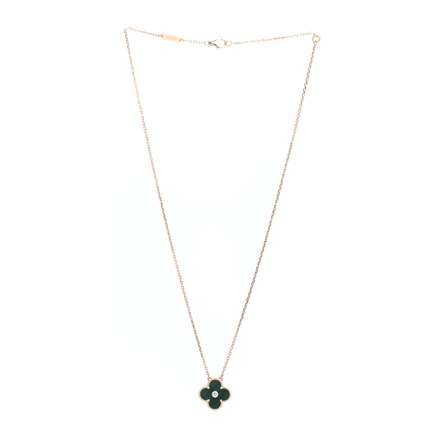 Van Cleef & Arpels 18K Yellow Gold Diamond Malachite Vintage Alhambra Pendant Necklace 3 of 7